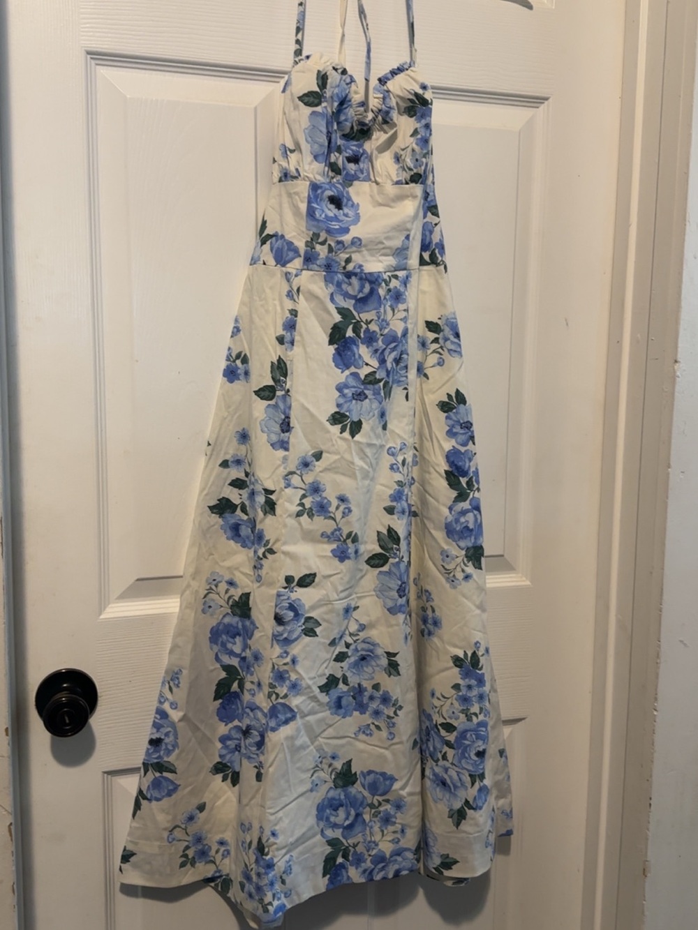wild fable Cream Strapless Maxi Dress with Blue Floral Print